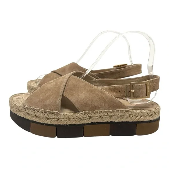 Paloma Barcelo Lynde Tan Suede Jute Espadrille Two Tone Platform Sandal Women 38 - Picture 3 of 16